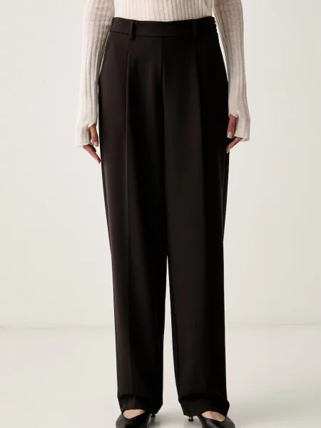Twinset pantaloni pentru femei cu vâscoză maro