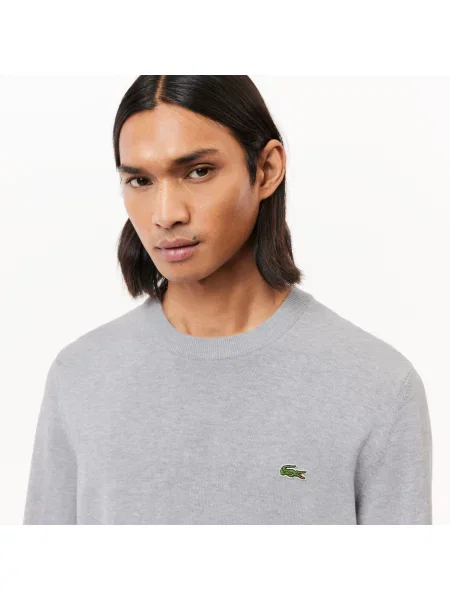 Lacoste Sweter Z Okrągłym Dekoltem Z Organicznej Bawełny szary