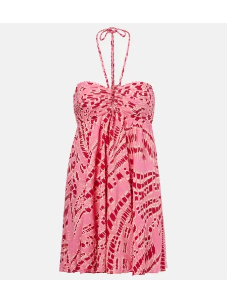 Rochie Poupette St Barth cu imagine cu gât halter roz