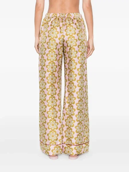 Pantaloni La Doublej de mătase cu model floral cu imagine roz