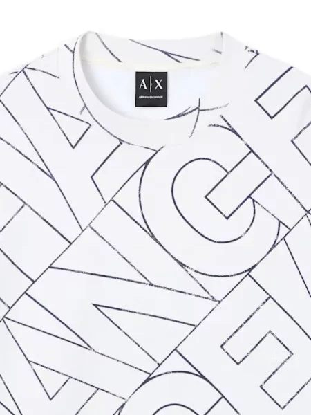 Raštuotas džemperis Armani Exchange apvaliu kaklu balta