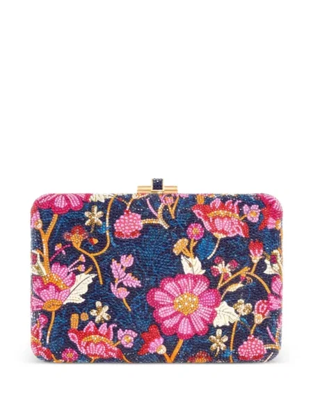 Geantă plic Judith Leiber cu model floral albastru