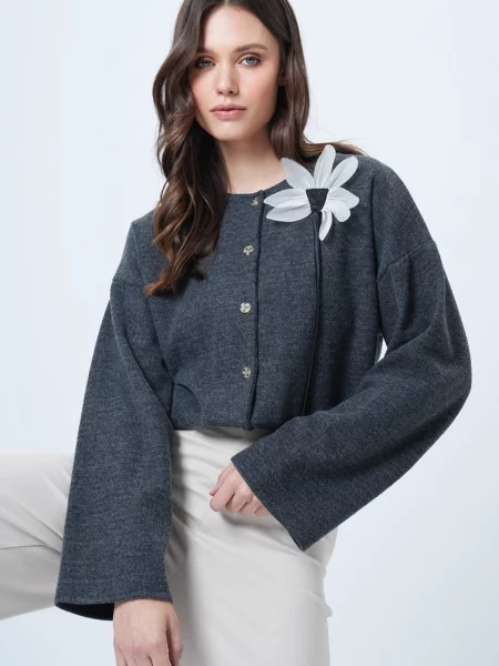 Trend Alaçatı Stili Geacă tricotată metalic gri