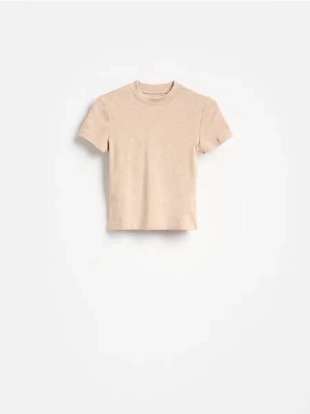 Reserved Tricou cu adaos de modal bej