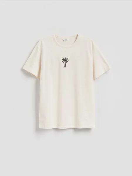 Reserved Tricou comfort fit cu imprimeu crem