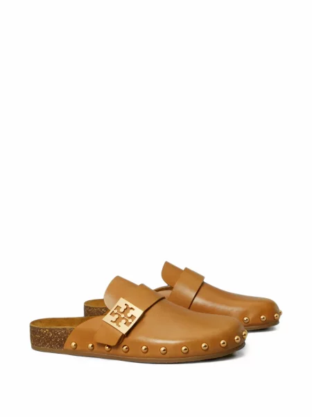 Papuci tip mules Tory Burch din piele cu tepi maro