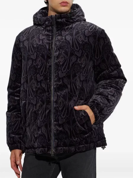 Geacă cu puf Etro de catifea cu model paisley negru