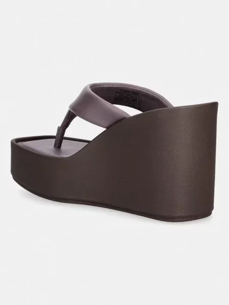 Bőr éksarkú tanga Calvin Klein barna