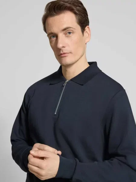 Bluza z kołnierzykiem polo i zamkiem błyskawicznym Lindbergh granatowa