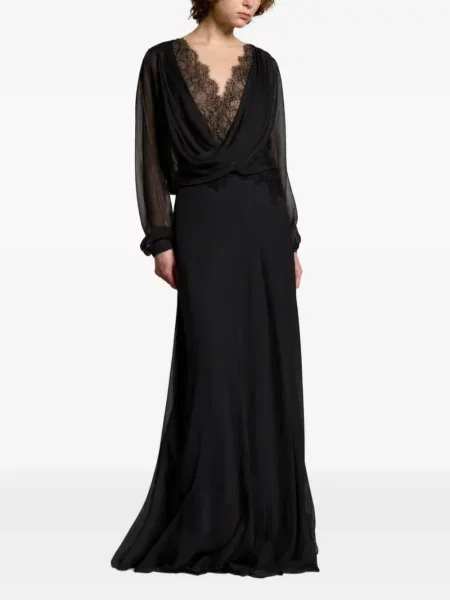 Rochie maxi Alberta Ferretti din dantelă drapată negru
