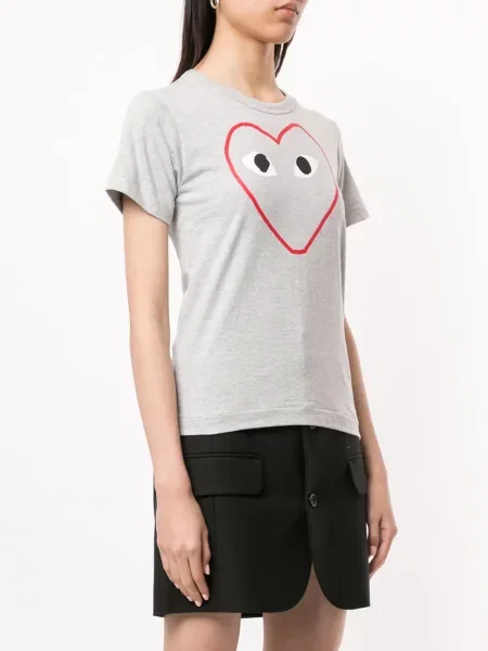 Tričko Comme Des Garçons Play s potiskem s kulatým výstřihem šedé
