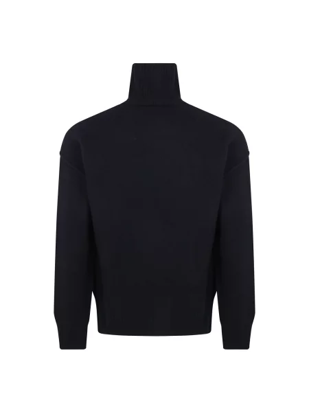 Lniany sweter z golfem Ami Paris czarny