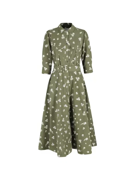 Rochie midi Essentiel Antwerp cu model floral cu imagine verde