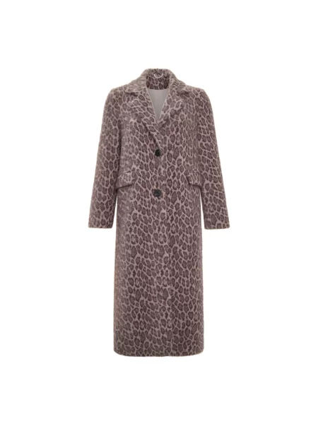 Długi futro Cesare Gaspari wełniane w panterkę brązowe