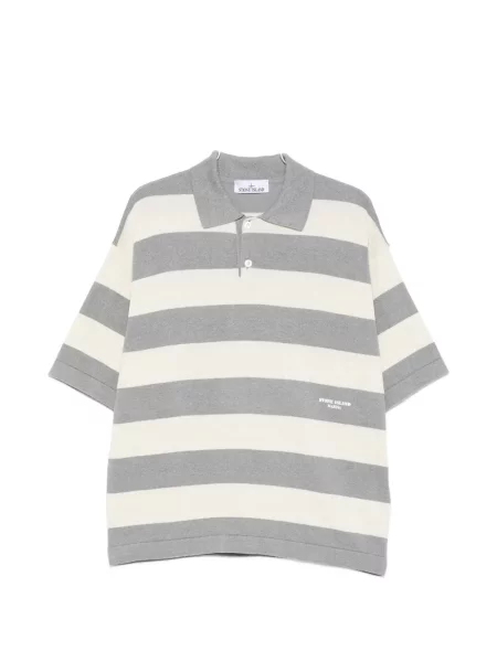 Tricou polo Stone Island cu dungi cu strasuri gri