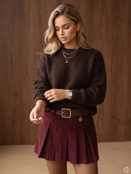 Sweter luźny z okrągłym dekoltem czekoladowy Dstreet