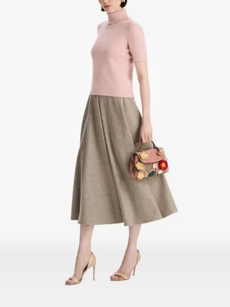 Φλοράλ τσάντα shopper Oscar De La Renta σουέτ με απλικέ ροζ