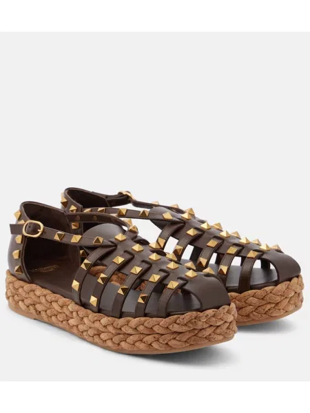 Kožne espadrile Valentino Garavani smeđa