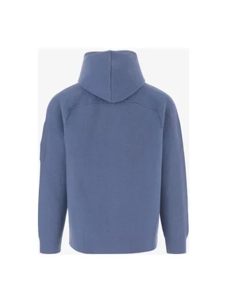 Lniany sweter C.p. Company z kapturem niebieski