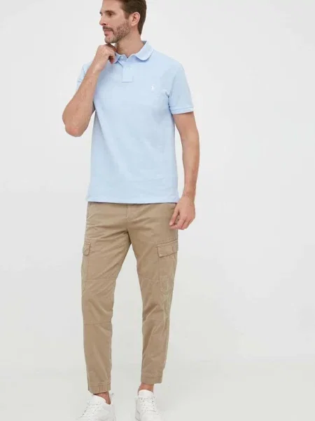 Koszulka polo o kroju slim fit z czystej bawełny Polo Ralph Lauren niebieska