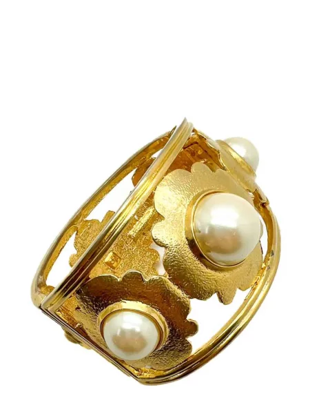 Květinová retro podprsenka Jennifer Gibson Jewellery s perlami zlatá