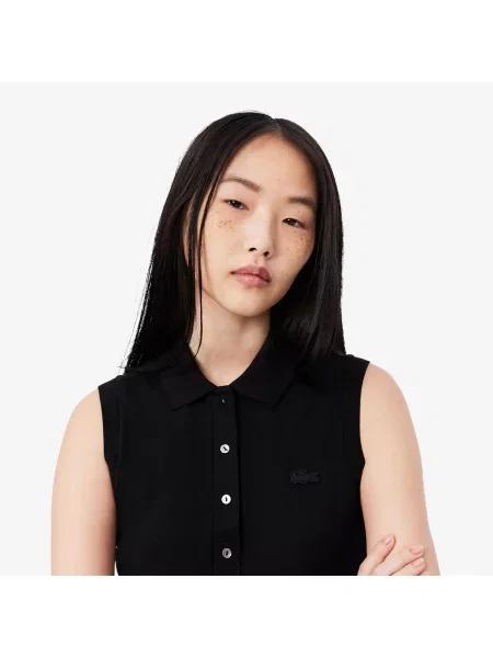 Lacoste Koszulka Polo Z Pikami Bez Rękawów czarna