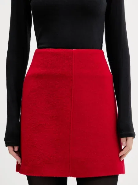 HUGO spódnica z domieszką wełny mini prosta czerwony