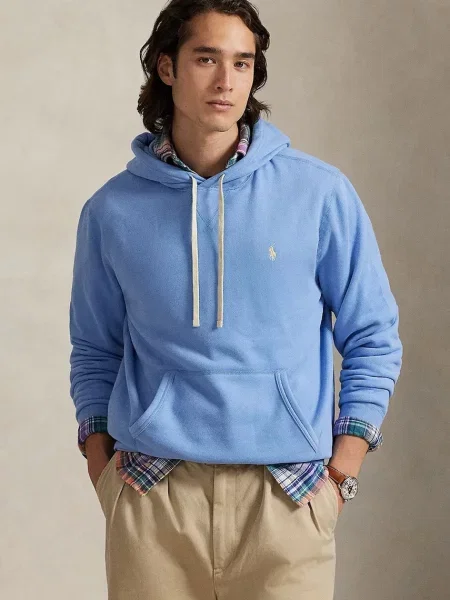 Polo Ralph Lauren dukserica sa kapuljačom za muškarce s pamukom plava