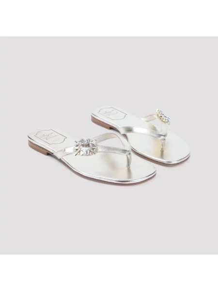 Klapki Roger Vivier skórzane beżowe