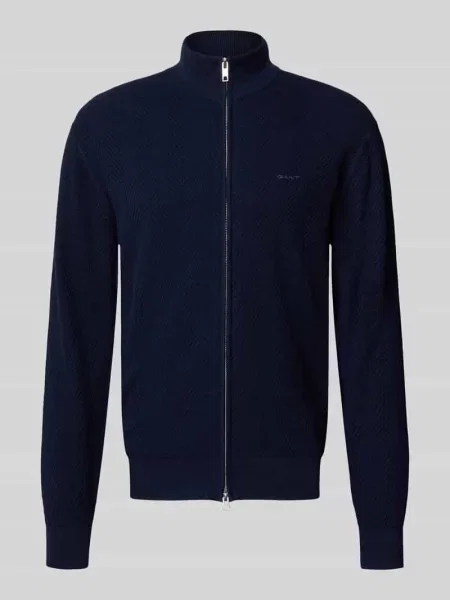Kardigan rozpinany o kroju regular fit z mieszanki bawełny i wełny model HERRINGBONE TEXTURE ZIP' Gant granatowy