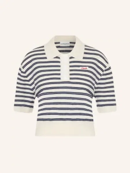 Claudie Pierlot Dzianinowa Koszulka Polo Z Falbanami weiss granatowe