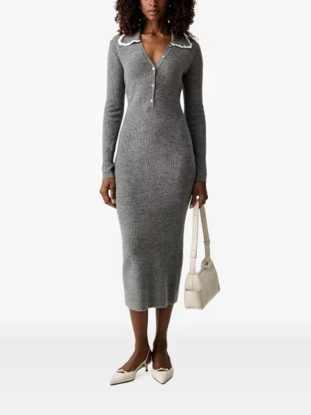 Gulerat lung rochie Twinset tricotate gri