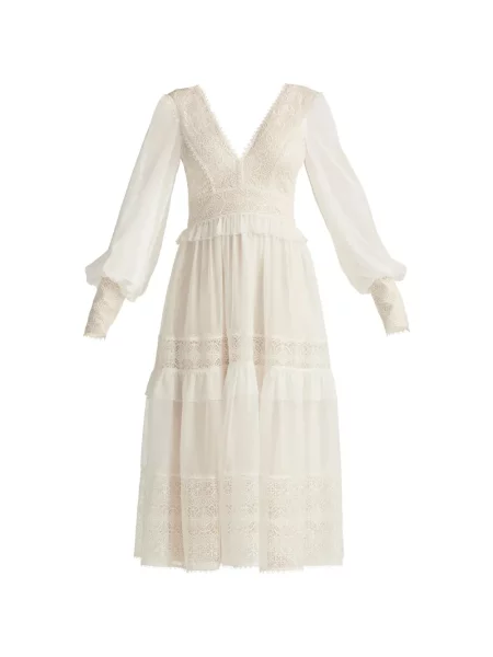 Rochie Tadashi Shoji cu volane din dantelă de costum alb