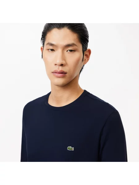 Lacoste Koszulka Z Długim Rękawem Z Bawełny Pima granatowa