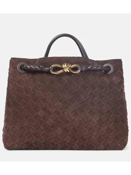 Geantă shopper Bottega Veneta din piele de căprioară maro
