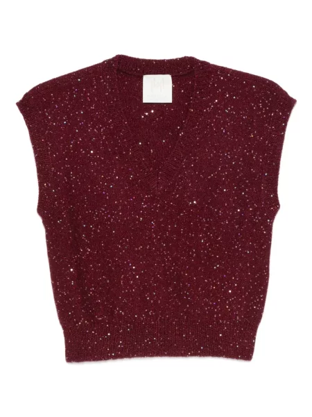 Top Marella tricotate cu decolteu în V roșu