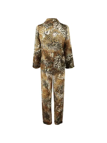 Šilkinė raštuota pižama Roberto Cavalli Home leopardinė ruda
