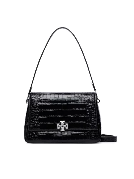 Tory Burch Ročna torba Charlie Embossed Croc Shoulder Bag črna