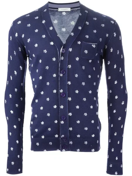 Cardigan Paolo Pecora cu model floral cu decolteu în V albastru