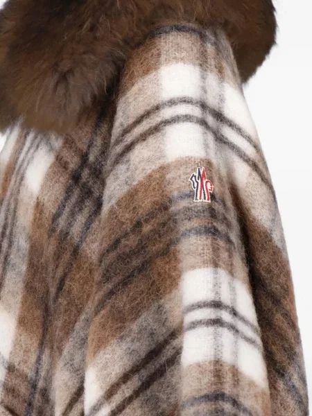 Καρό με κολάρο μπουφάν Moncler Grenoble με γούνα καφέ