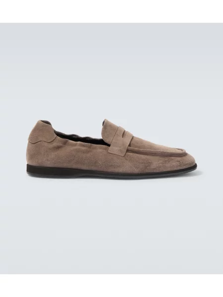 Pantofi loafer Brioni din piele de căprioară bej