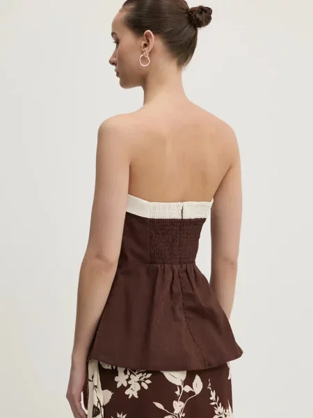 Lněná halenka Abercrombie & Fitch hladká hnědá