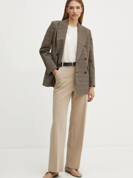 Блузка з домішкою шовку Boss Orange однотонна бежевий