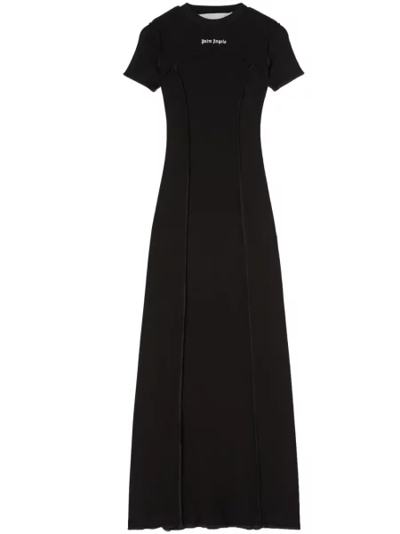 Rochie maxi Palm Angels cu broderie tricotate negru