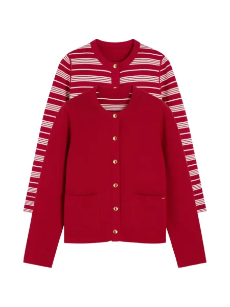 Reversibil cardigan Tommy Hilfiger cu dungi roșu