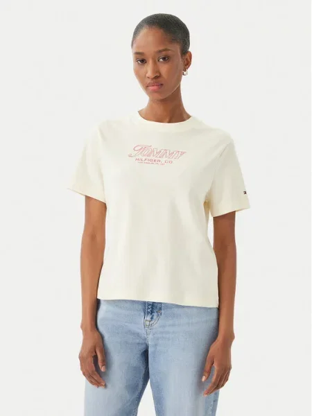 Tommy Hilfiger Tricou Logo Interlock deschis bej