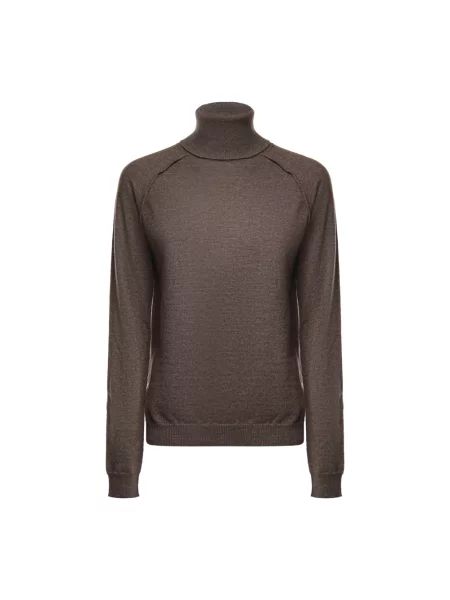 Lniany sweter z golfem Dondup brązowy