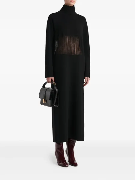 Rochie midi Khaite cu franjuri până la genunchi de costum negru