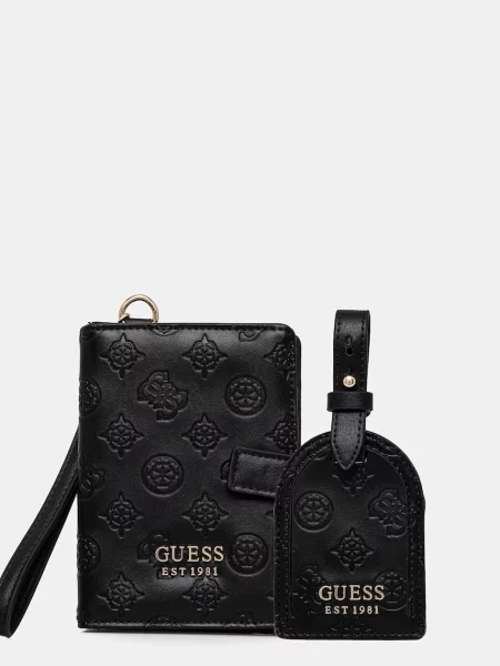 Калъф за паспорт и етикет за багаж Guess WILDER черно