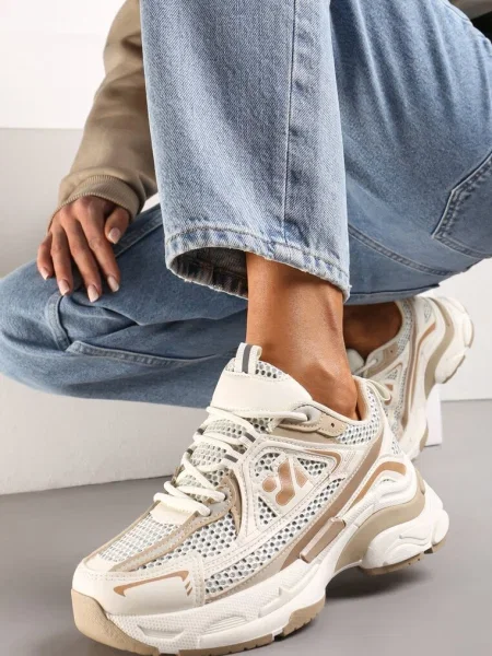 Sneakerși pe Talpă Groasă Decorați cu Inserții din Plasă Korianna bej